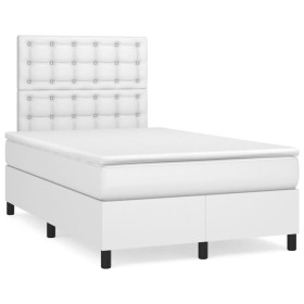 vidaXL Boxspringbett mit Matratze Weiß 120x190 cm Kunstleder