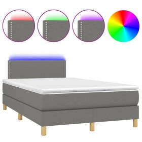 vidaXL Boxspringbett mit Matratze & LED Dunkelgrau 120x190 cm Stoff
