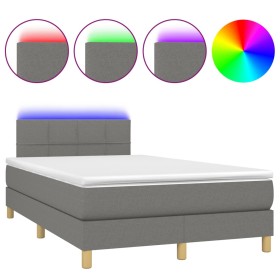 vidaXL Boxspringbett mit Matratze & LED Dunkelgrau 120x190 cm Stoff