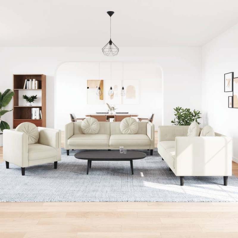 vidaXL 3-tlg. Sofagarnitur mit Kissen Creme Samt vidaXL 3-tlg. Sofagarnitur mit Kissen Creme Samt