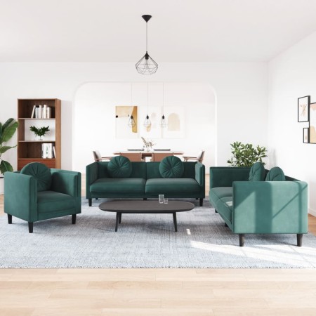 vidaXL 3-tlg. Sofagarnitur mit Kissen Dunkelgrün Samt