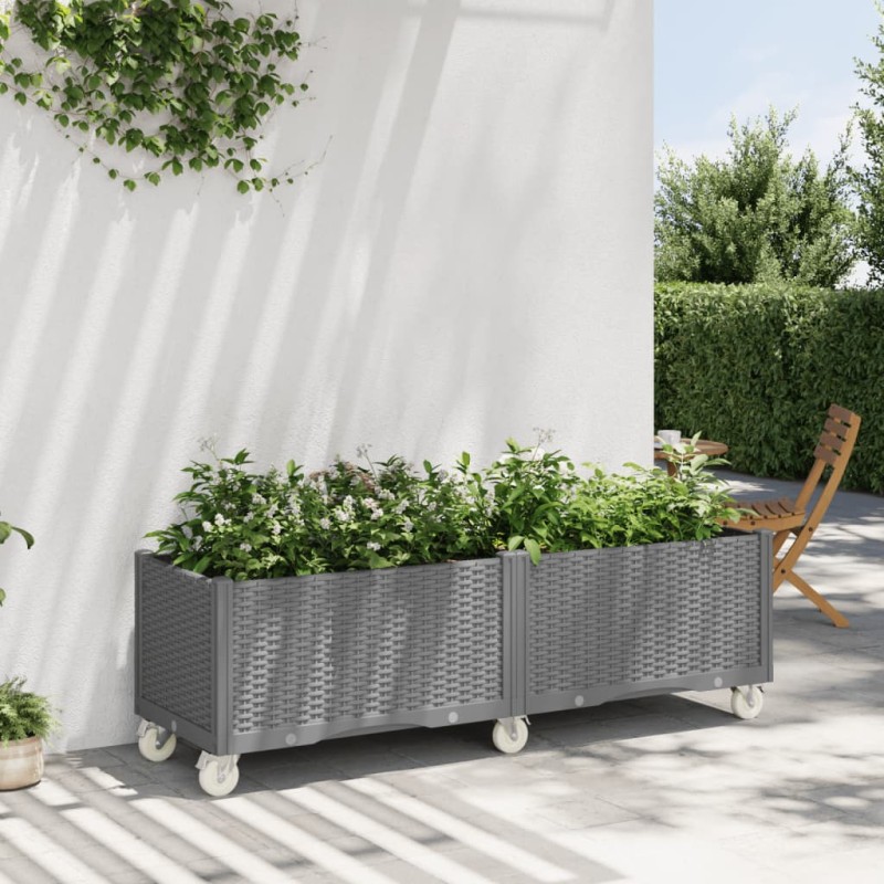 vidaXL Pflanzkasten mit Rollen Hellgrau 160x50x54 cm PP vidaXL Pflanzkasten mit Rollen Hellgrau 160x50x54 cm PP