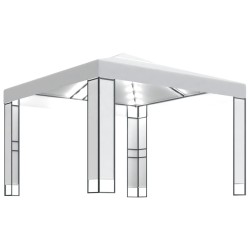 vidaXL Pavillon mit Doppeldach & LED-Lichterkette 3x3 m Weiß