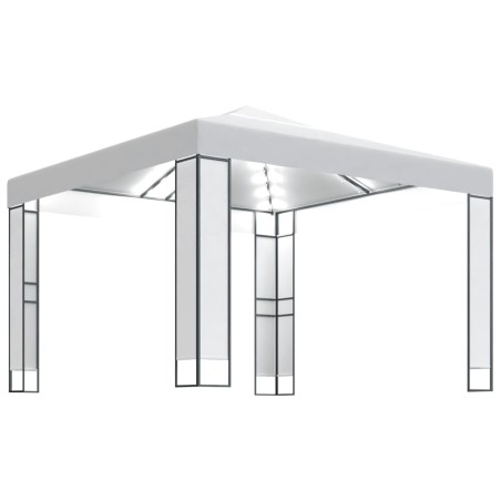 vidaXL Pavillon mit Doppeldach & LED-Lichterkette 3x3 m Weiß