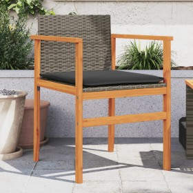 vidaXL Gartenstühle mit Kissen 2 Stk. Grau Poly Rattan Massivholz