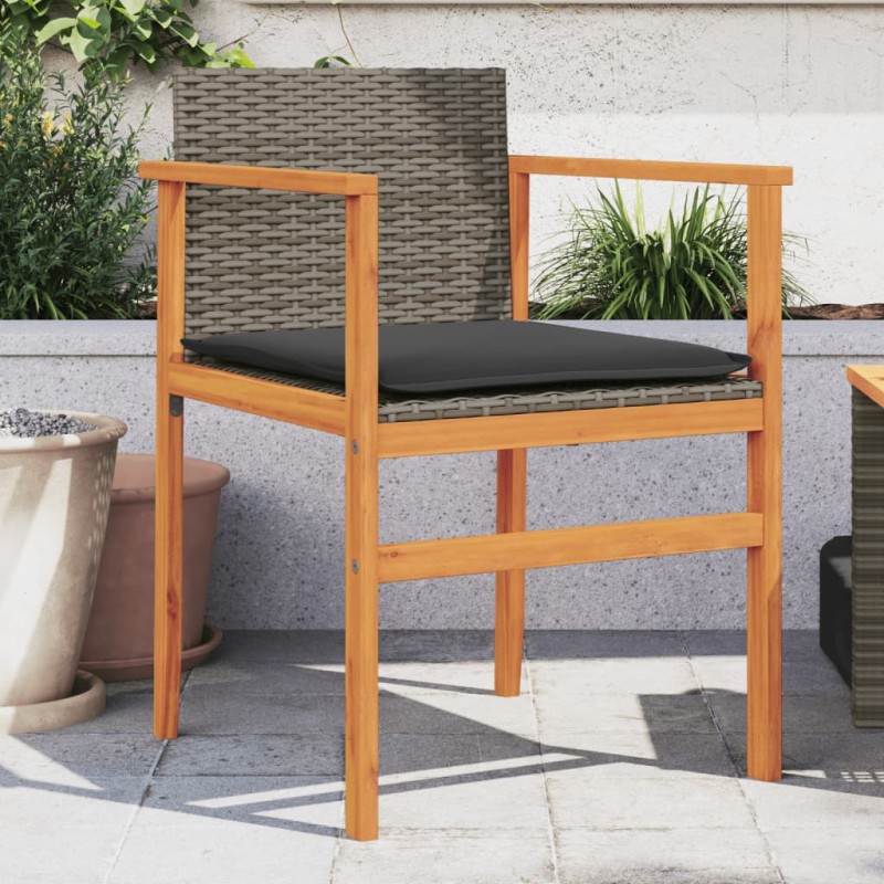 vidaXL Gartenstühle mit Kissen 2 Stk. Grau Poly Rattan Massivholz vidaXL Gartenstühle mit Kissen 2 Stk. Grau Poly Rattan Massivholz