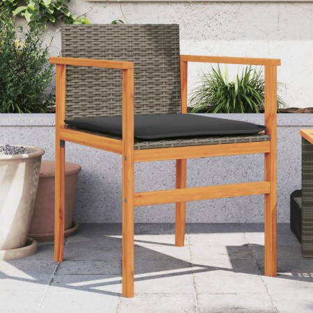 vidaXL Gartenstühle mit Kissen 2 Stk. Grau Poly Rattan Massivholz