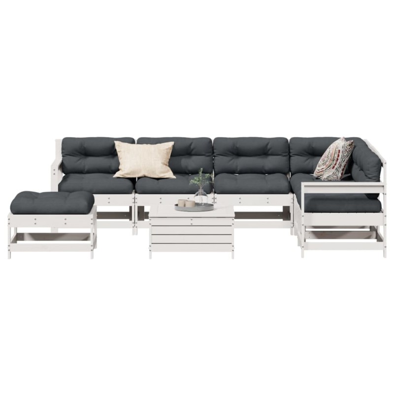 vidaXL 8-tlg. Garten-Lounge-Set mit Kissen Weiß Massivholz Kiefer vidaXL 8-tlg. Garten-Lounge-Set mit Kissen Weiß Massivholz Kiefer