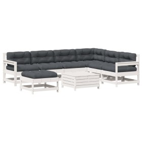 vidaXL 8-tlg. Garten-Lounge-Set mit Kissen Weiß Massivholz Kiefer