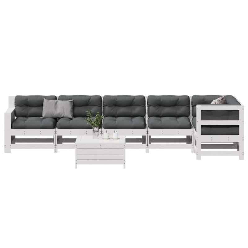 vidaXL 7-tlg. Garten-Lounge-Set mit Kissen Weiß Massivholz Kiefer vidaXL 7-tlg. Garten-Lounge-Set mit Kissen Weiß Massivholz Kiefer
