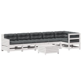vidaXL 7-tlg. Garten-Lounge-Set mit Kissen Weiß Massivholz Kiefer