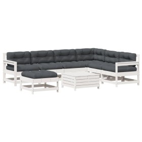 vidaXL 8-tlg. Garten-Lounge-Set mit Kissen Weiß Massivholz Kiefer