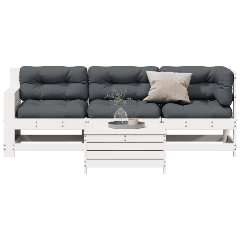 vidaXL 4-tlg. Garten-Lounge-Set mit Kissen Weiß Massivholz Kiefer vidaXL 4-tlg. Garten-Lounge-Set mit Kissen Weiß Massivholz Kiefer