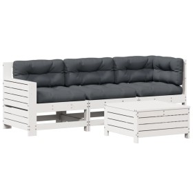 vidaXL 4-tlg. Garten-Lounge-Set mit Kissen Weiß Massivholz Kiefer