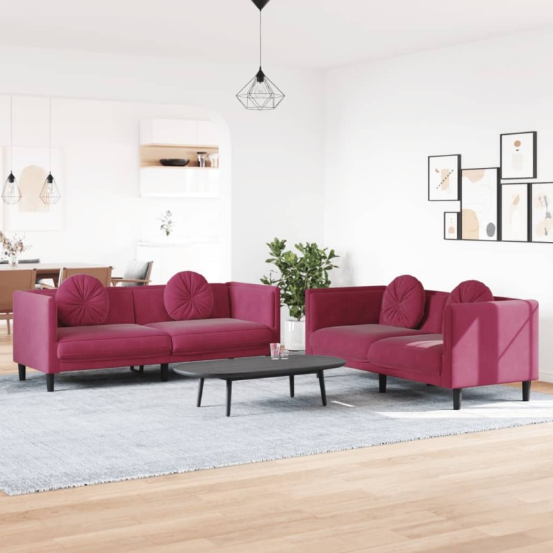 vidaXL 2-tlg. Sofagarnitur mit Kissen Weinrot Samt vidaXL 2-tlg. Sofagarnitur mit Kissen Weinrot Samt