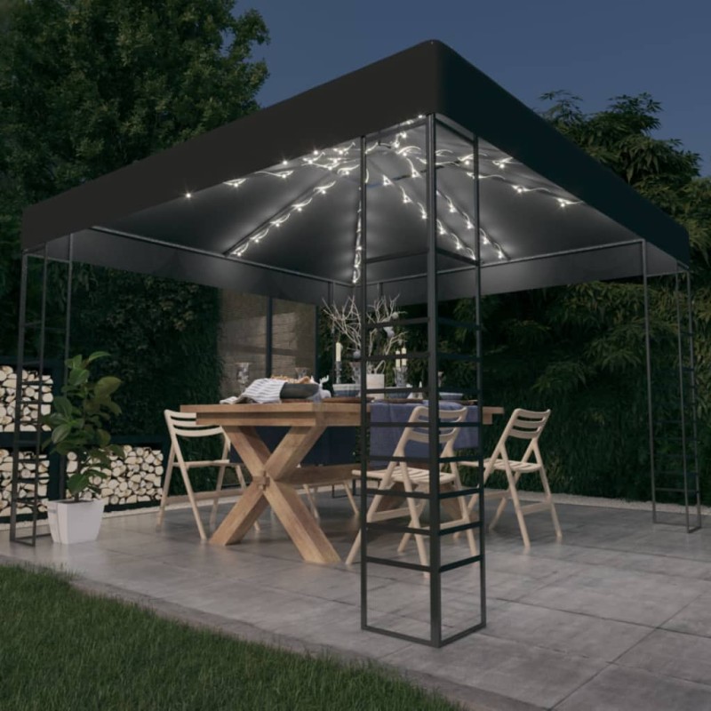 Gartenzelt mit LED-Lichterkette 3x3 m Anthrazit Gartenzelt mit LED-Lichterkette 3x3 m Anthrazit