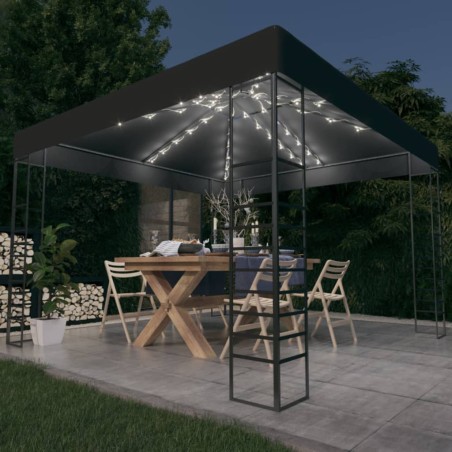 Gartenzelt mit LED-Lichterkette 3x3 m Anthrazit