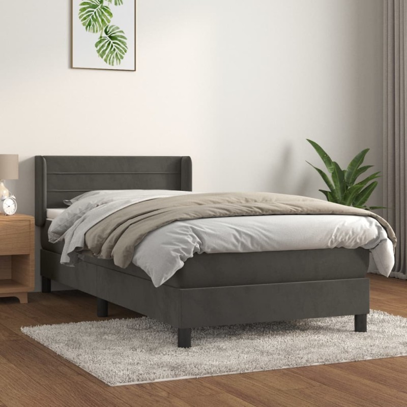 vidaXL Boxspringbett mit Matratze Dunkelgrau 100x200 cm Samt vidaXL Boxspringbett mit Matratze Dunkelgrau 100x200 cm Samt