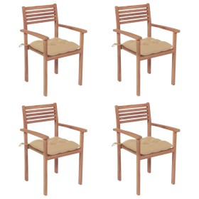 vidaXL Gartenstühle 4 Stk. mit Beigen Kissen Massivholz Teak