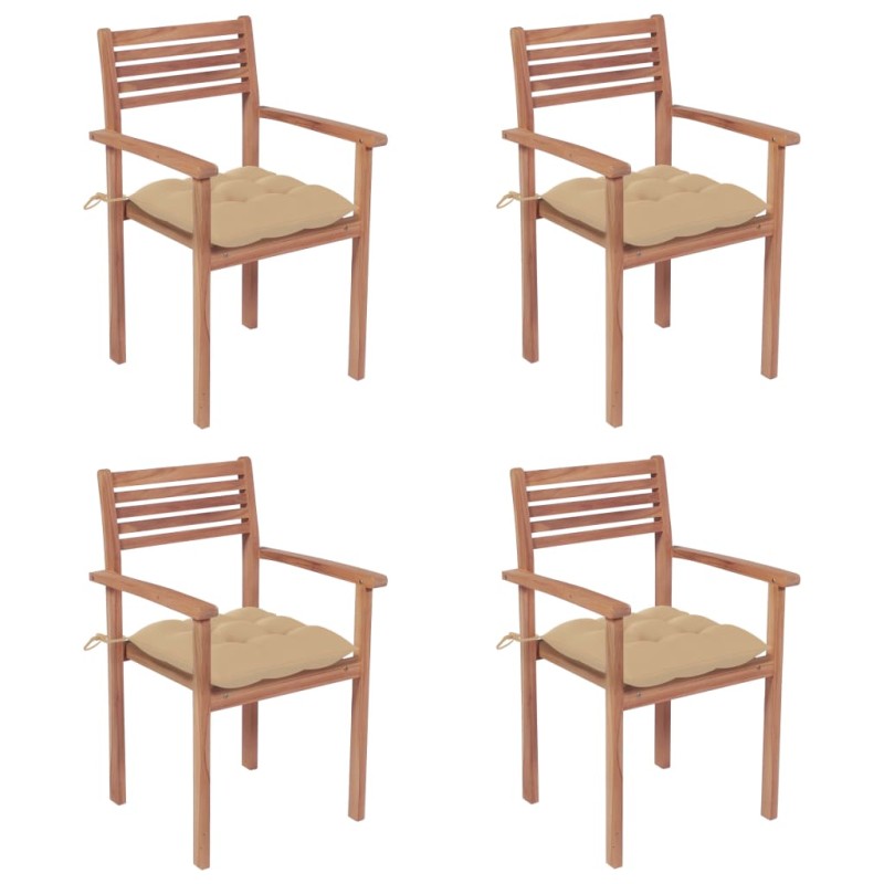 vidaXL Gartenstühle 4 Stk. mit Beigen Kissen Massivholz Teak vidaXL Gartenstühle 4 Stk. mit Beigen Kissen Massivholz Teak