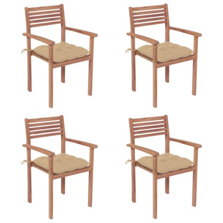 vidaXL Gartenstühle 4 Stk. mit Beigen Kissen Massivholz Teak