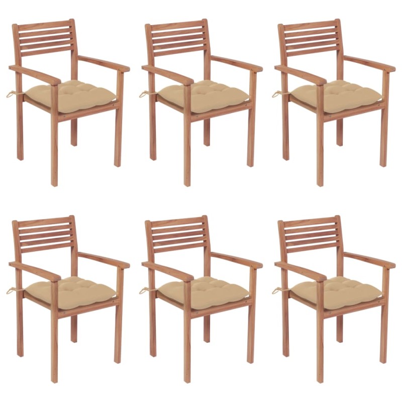 vidaXL Stapelbare Gartenstühle mit Kissen 6 Stk. Massivholz Teak vidaXL Stapelbare Gartenstühle mit Kissen 6 Stk. Massivholz Teak
