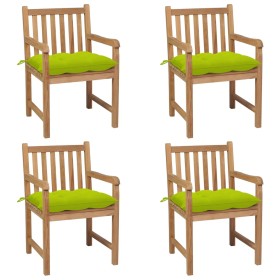 vidaXL Gartenstühle 4 Stk. mit Hellgrünen Kissen Massivholz Teak