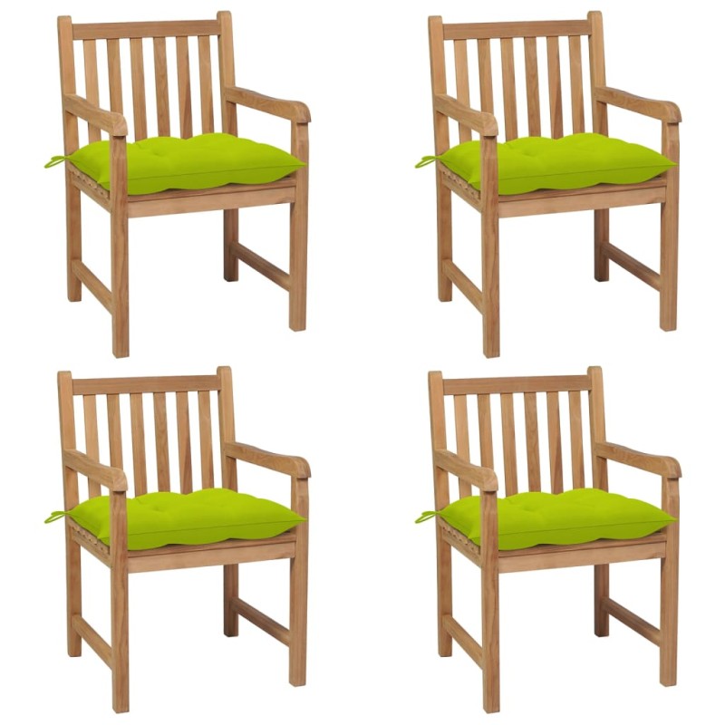 vidaXL Gartenstühle 4 Stk. mit Hellgrünen Kissen Massivholz Teak vidaXL Gartenstühle 4 Stk. mit Hellgrünen Kissen Massivholz Teak