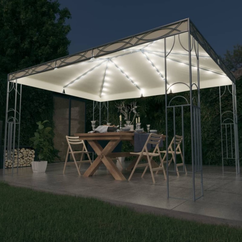 vidaXL Pavillon mit LED-Lichterkette 400x300 cm Cremeweiß vidaXL Pavillon mit LED-Lichterkette 400x300 cm Cremeweiß
