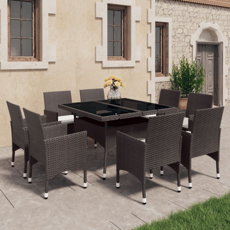 vidaXL 9-tlg. Garten-Essgruppe Poly Rattan und Hartglas Braun vidaXL 9-tlg. Garten-Essgruppe Poly Rattan und Hartglas Braun
