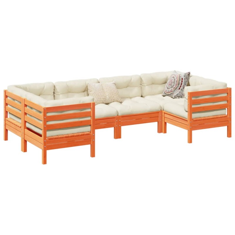 vidaXL 6-tlg. Garten-Sofagarnitur mit Kissen Wachsbraun Kiefernholz vidaXL 6-tlg. Garten-Sofagarnitur mit Kissen Wachsbraun Kiefernholz