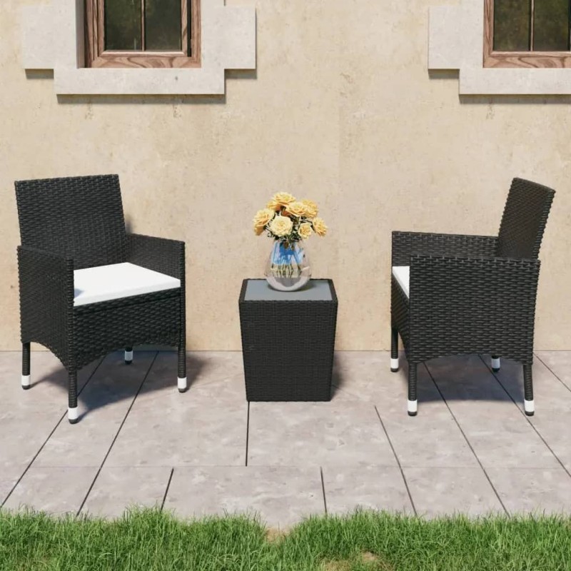vidaXL 3-tlg. Bistro-Set Poly-Rattan und Hartglas Schwarz vidaXL 3-tlg. Bistro-Set Poly-Rattan und Hartglas Schwarz