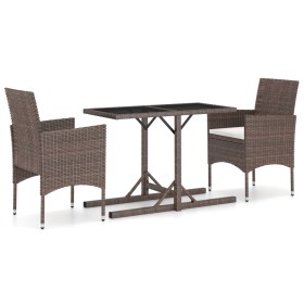 vidaXL 3-tlg. Garten-Essgruppe Poly-Rattan und Hartglas Braun