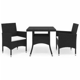 vidaXL 3-tlg. Garten-Essgruppe Poly-Rattan und Hartglas Schwarz