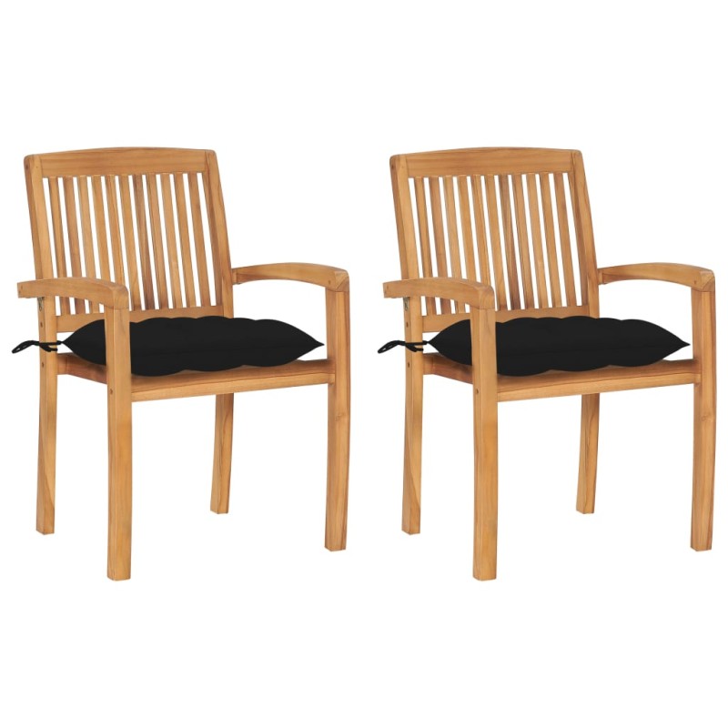 vidaXL Gartenstühle 2 Stk. mit Schwarzen Kissen Massivholz Teak vidaXL Gartenstühle 2 Stk. mit Schwarzen Kissen Massivholz Teak