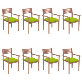 vidaXL Stapelbare Gartenstühle mit Kissen 8 Stk. Massivholz Teak