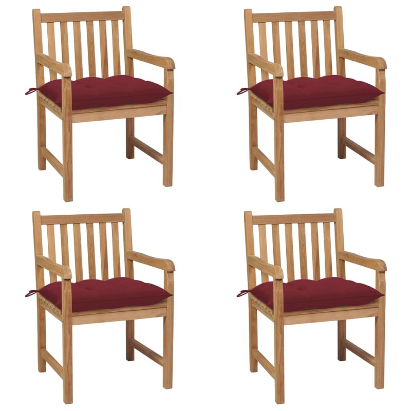 vidaXL Gartenstühle 4 Stk. mit Weinroten Kissen Massivholz Teak vidaXL Gartenstühle 4 Stk. mit Weinroten Kissen Massivholz Teak