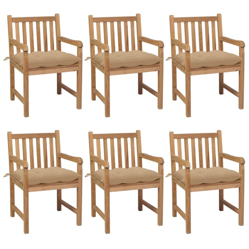vidaXL Gartenstühle 6 Stk. mit Beigen Kissen Massivholz Teak vidaXL Gartenstühle 6 Stk. mit Beigen Kissen Massivholz Teak