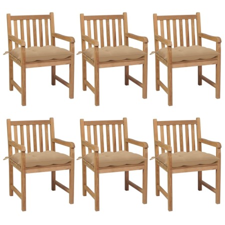 vidaXL Gartenstühle 6 Stk. mit Beigen Kissen Massivholz Teak