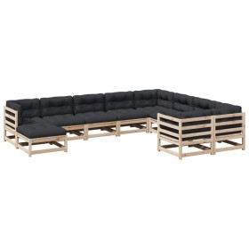 vidaXL 10-tlg. Garten-Sofagarnitur mit Kissen Massivholz Kiefer
