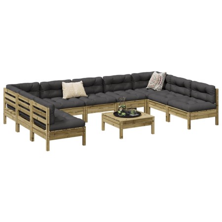 vidaXL 10-tlg. Garten-Sofagarnitur mit Kissen Kiefernholz Imprägniert