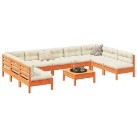 vidaXL 10-tlg. Garten-Sofagarnitur mit Kissen Wachsbraun Kiefernholz