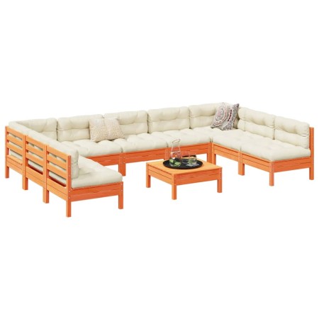 vidaXL 10-tlg. Garten-Sofagarnitur mit Kissen Wachsbraun Kiefernholz