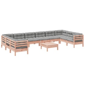 vidaXL 11-tlg. Garten-Sofagarnitur mit Kissen Massivholz Douglasie