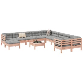 vidaXL 12-tlg. Garten-Sofagarnitur mit Kissen Massivholz Douglasie