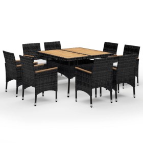 vidaXL 9-tlg. Garten-Essgruppe Poly-Rattan und Massivholz Schwarz
