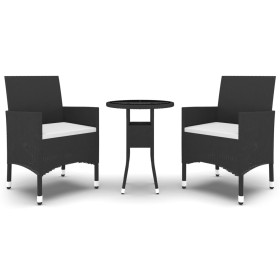 vidaXL 3-tlg. Bistro-Set Poly-Rattan und Hartglas Schwarz
