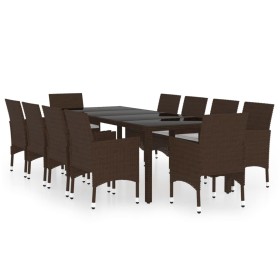vidaXL 11-tlg. Garten-Essgruppe Poly Rattan-Braun