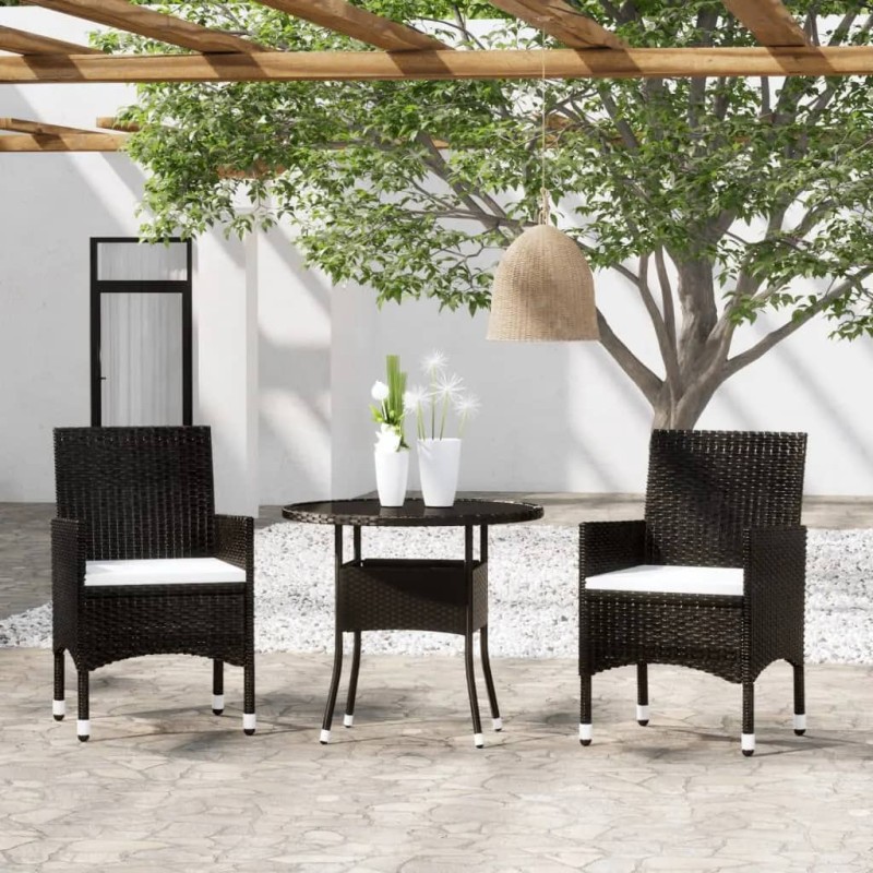 vidaXL 3-tlg. Bistro-Set Poly-Rattan und Hartglas Schwarz vidaXL 3-tlg. Bistro-Set Poly-Rattan und Hartglas Schwarz