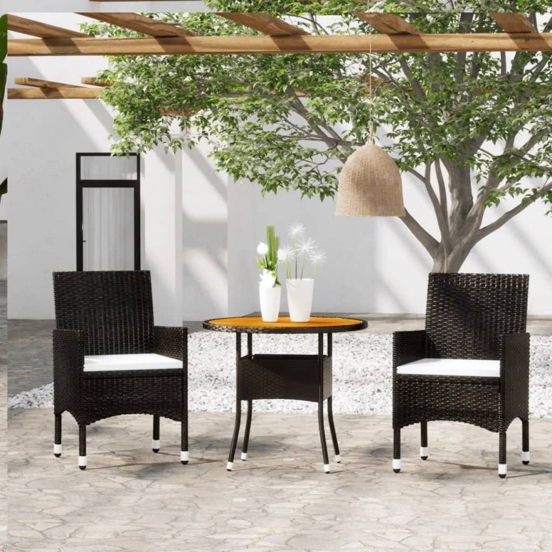 vidaXL 3-tlg. Bistro-Set Poly-Rattan und Massivholz Schwarz vidaXL 3-tlg. Bistro-Set Poly-Rattan und Massivholz Schwarz